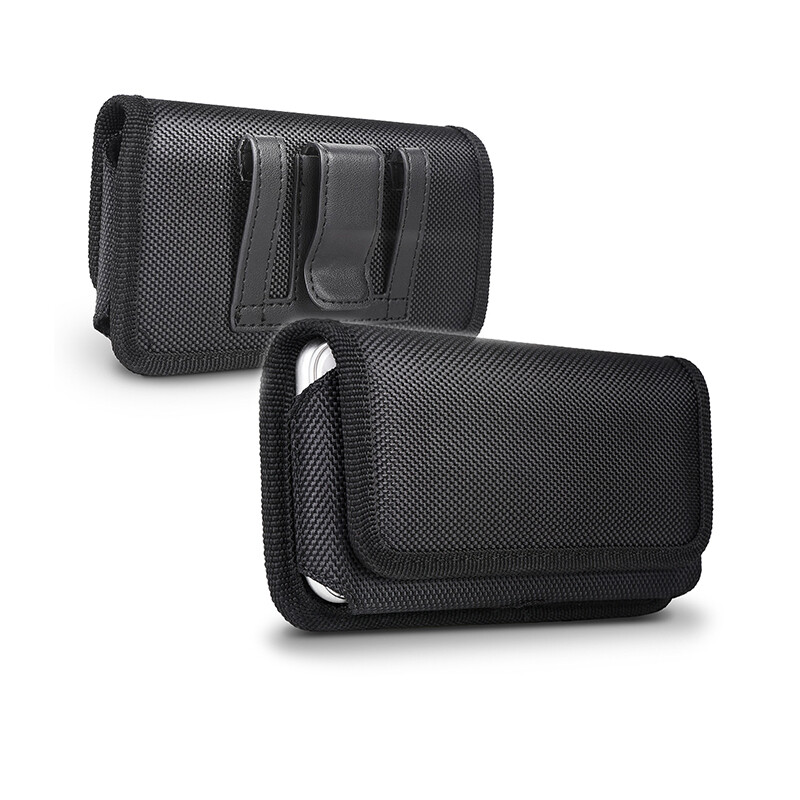 For iPhone 12/ 13 Horizontal Nylon Phone Pouch Case Belt Clip Holster Cover Case