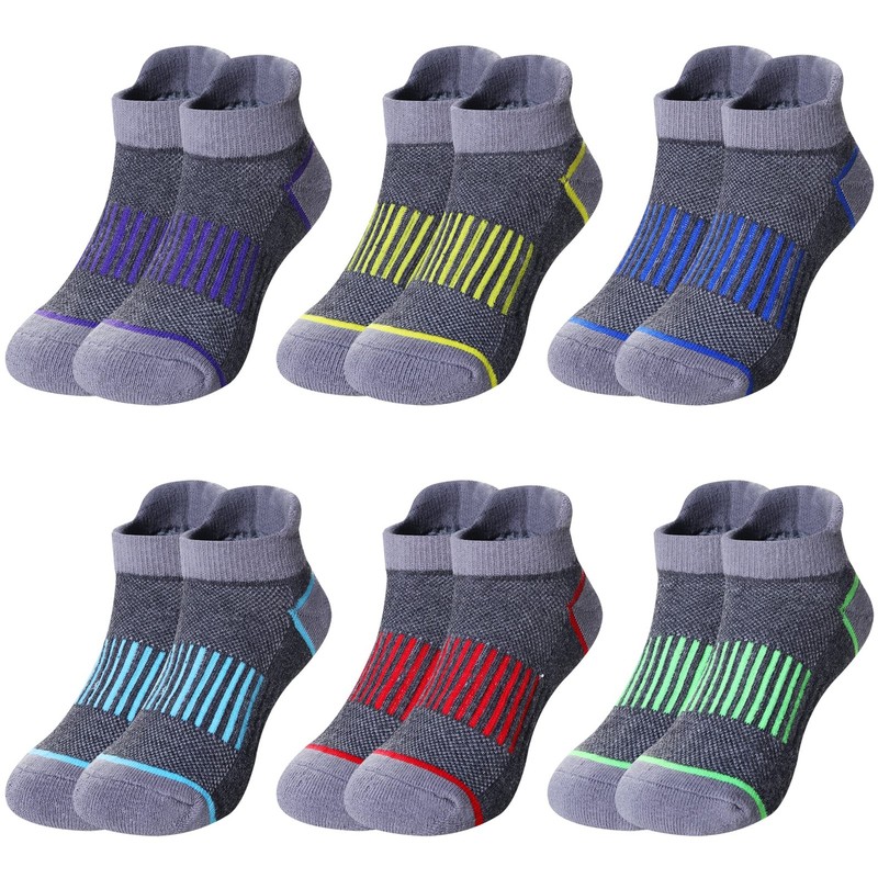 Boys Athletic Half Cushioned Ankle Socks Kids Cotton Sport Low Cut Socks 6 Pa…