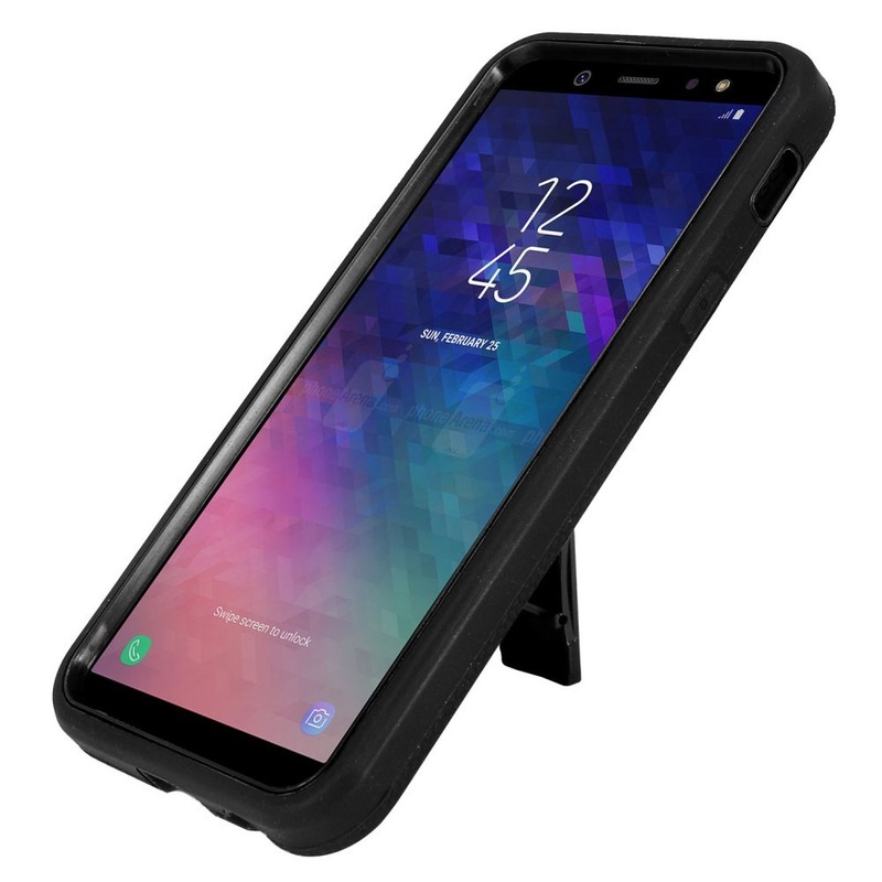 For Samsung Galaxy A6 (2018) HARD &SOFT Rubber Heavy Duty Black Kickstand Case gallery