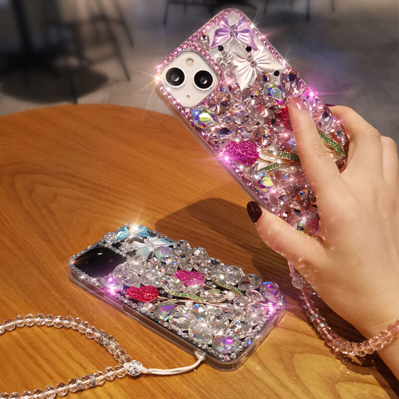Flower Women/Girl Rhinestone Bling Glitter Diamond Rubber Clear Back Phone Case gallery