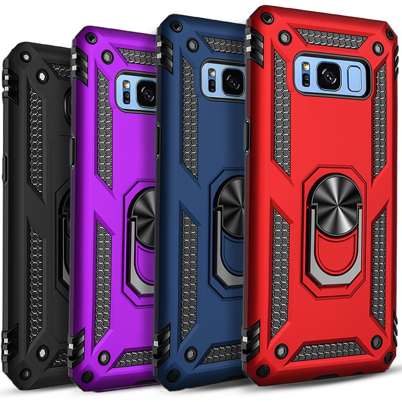 For Samsung Galaxy S8 / S8 Plus Case, Ring Kickstand + Tempered Glass Protector