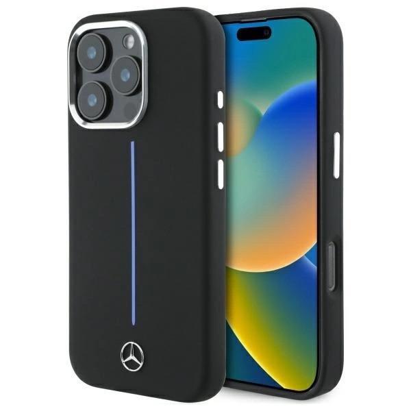 Mercedes Silicone Blue Stripe Case with MagSafe for iPhone 16 Pro Max 6.9″ Black