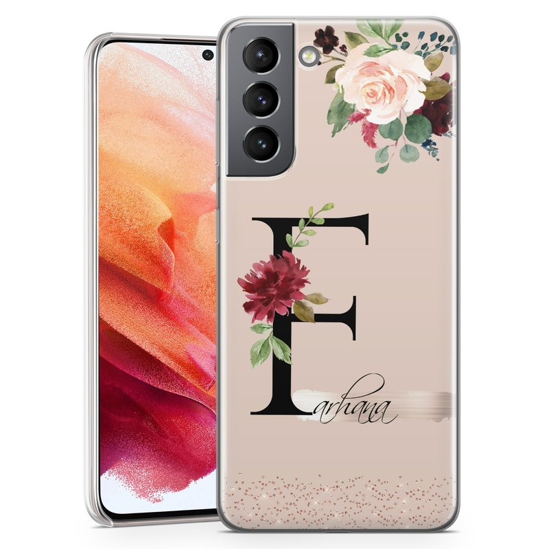 PERSONALIZED Name Initials Floral Marble Plastic Phone Case For SAMSUNG S22 S21