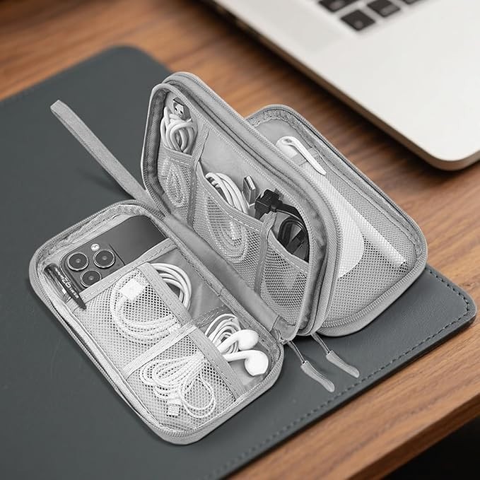 Travel Electronics Organizer Bag Double Layer Waterproof Cable Cord Storage Case