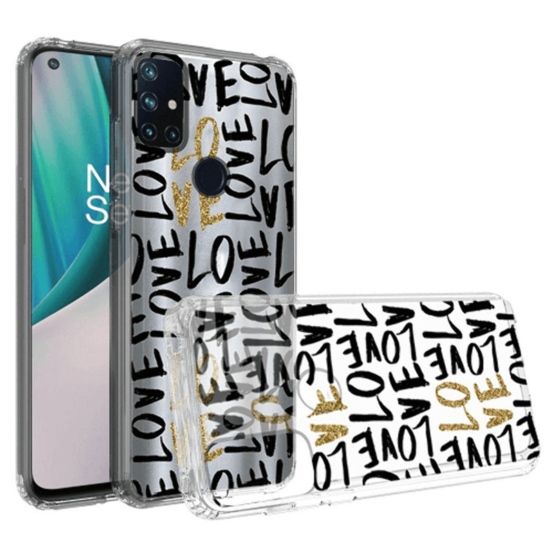 for Oneplus Nord N10 5G Design Transparent Bumper Hybrid Case Cover Love in Gold