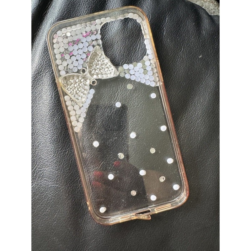 iPhone 12 Pro Max Cell Phone Case Pearl Clear White Bow Coquette Rhinestone gallery