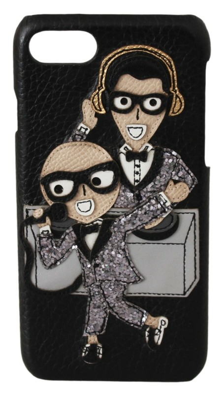 DOLCE & GABBANA Phone Case Cover Leather Black DG Musician iPhone 7-8 RRP $250