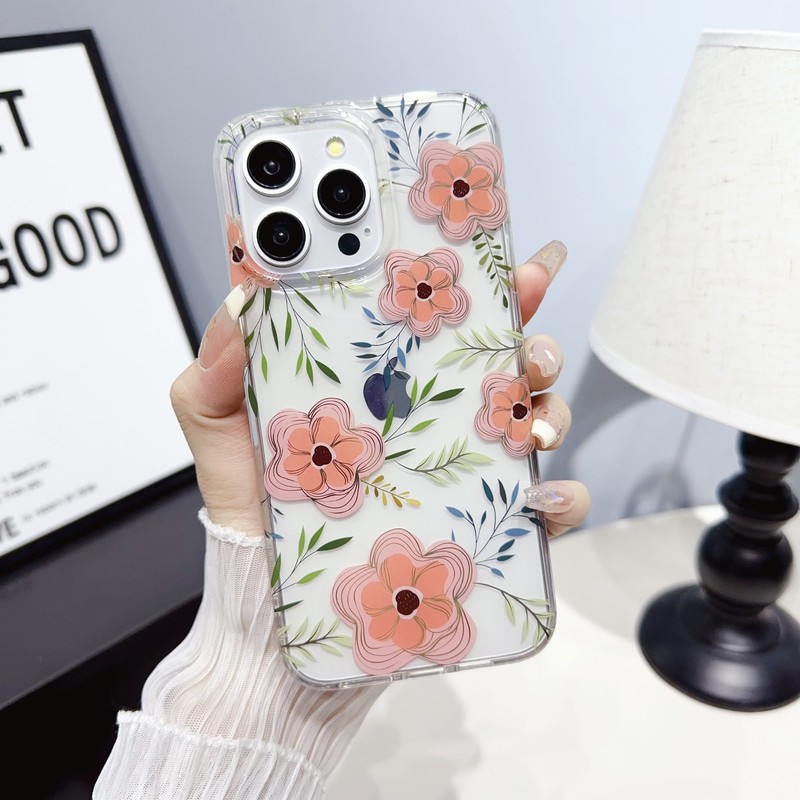 For iPhone 16 Pro Max 15 14 13 12 11 Pattern Flower Clear Slim Phone Case Cover gallery