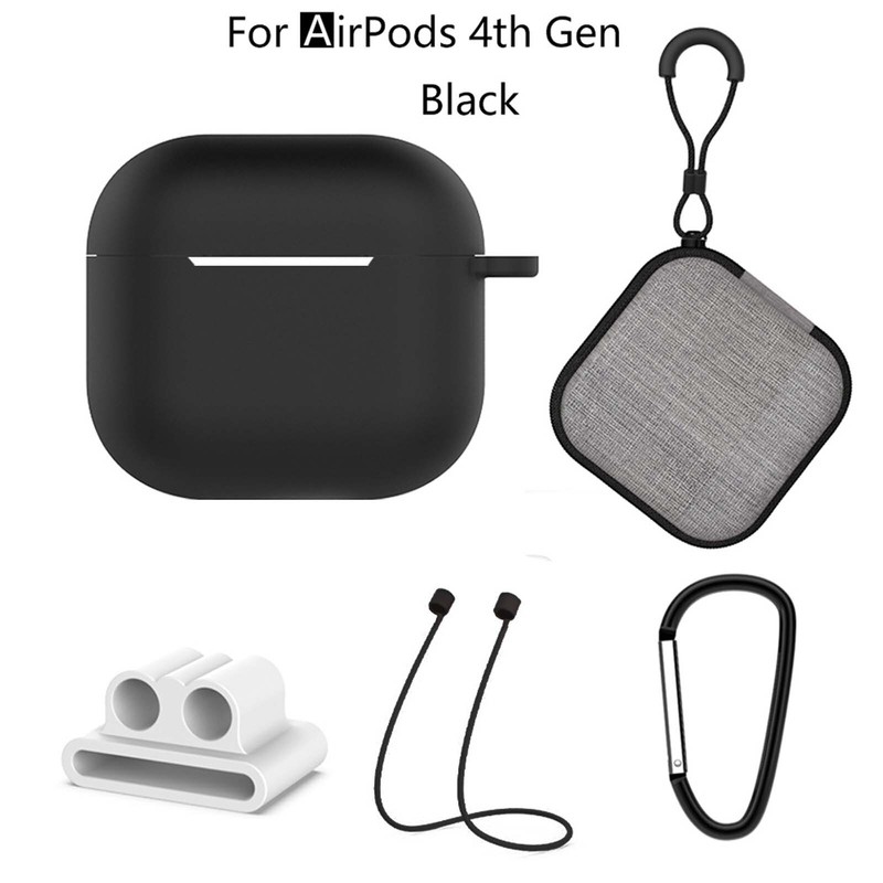 For Airpods 4th Gen 5 in 1 Shockproof Silicone Case with Keychain/Lanyard/Box