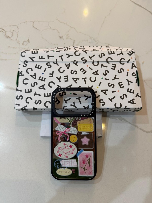 Casetify MagSafe Cartoon Smiley Face iPhone Case Black Pink Multicolor