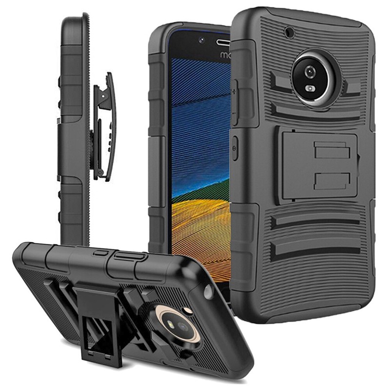 For Motorola MOTO E4 Plus E4+ Shockproof Kickstand Belt Clip Holster Full Cover