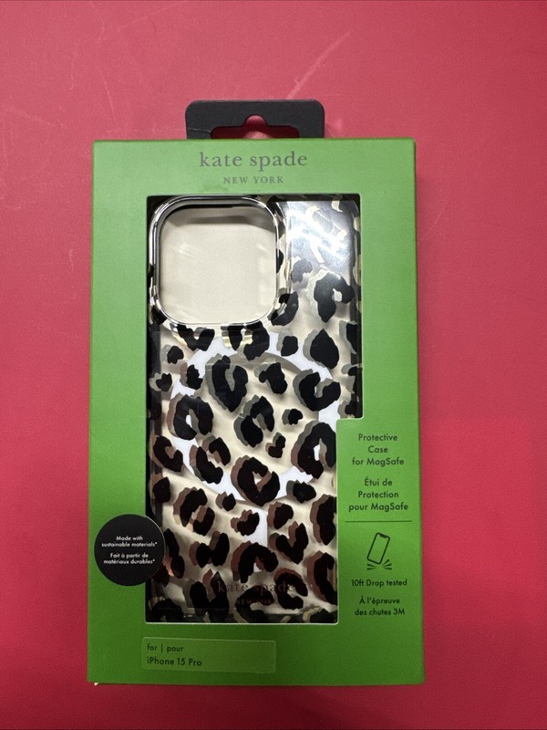 Kate Spade New York Apple iPhone 15 Pro Protective Case with MagSafe Leopard