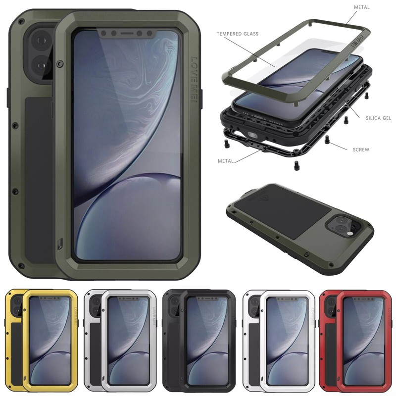 For iPhone 16 Pro Max 15 14 13 LOVE MEI Shockproof Metal Armor Hard Case Cover