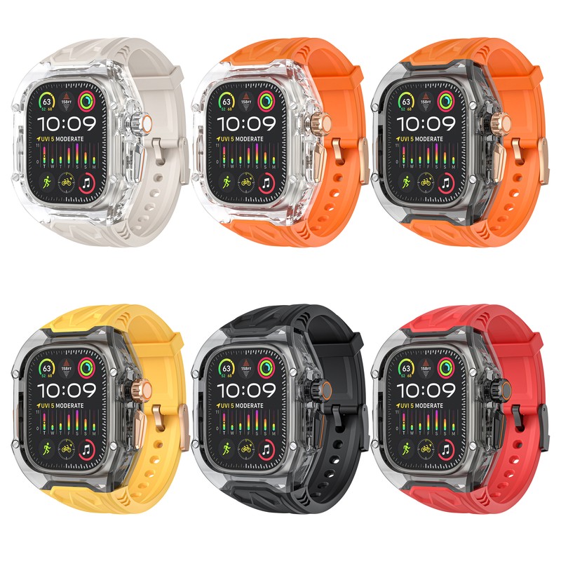 For Apple Watch 44/45mm Ultra 2/1 49mm Rugged Case & Silicone Watch Band
