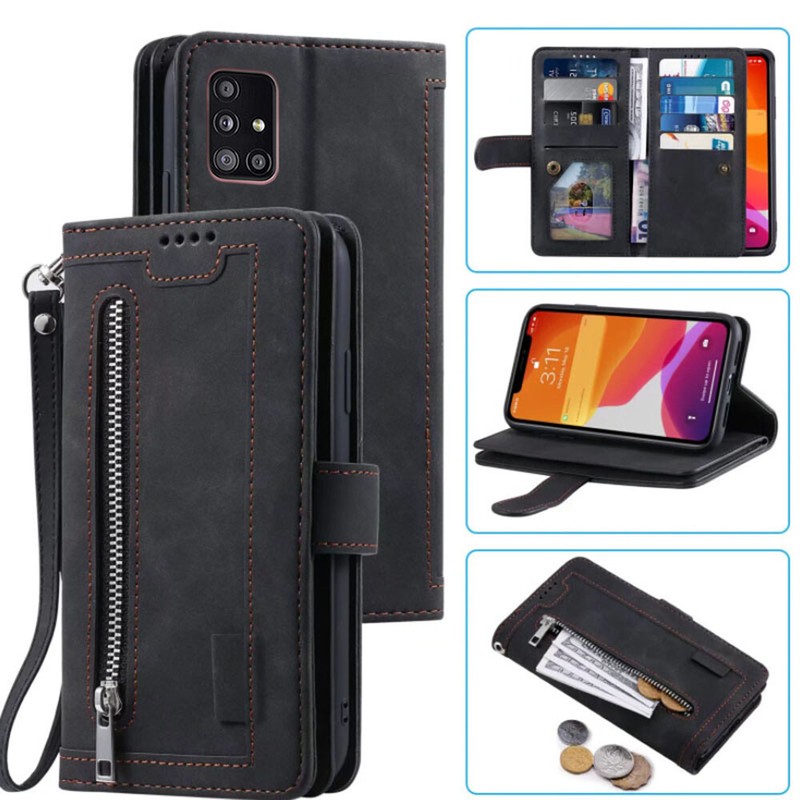 For Samsung Galaxy A51 A51 5G Wallet Case,Leather Zipper Magnetic Flip Card Case