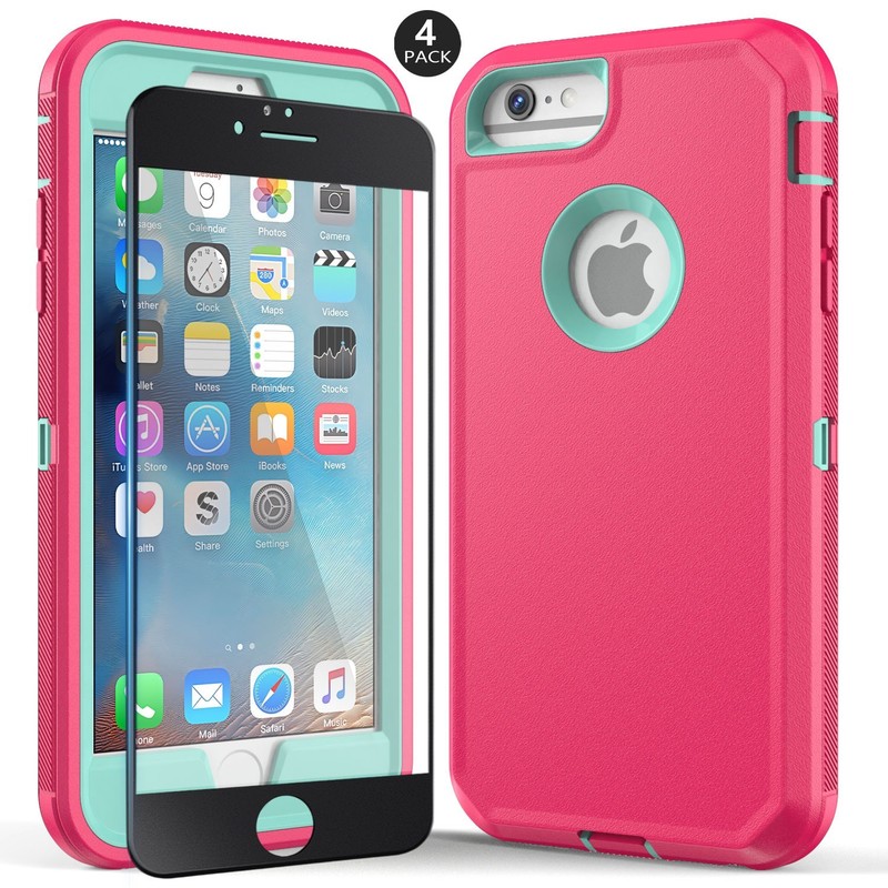 For iPhone 6s Rugged Case Hybrid Soft Phone Cover 3in1 Layers / Screen Protector