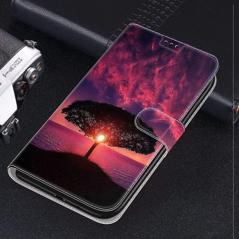 Wallet Case For Various Phone Black Tree Sunset Card Bag Flip Stand Cover Girls gallery