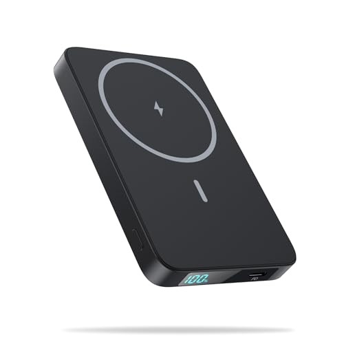Magnetic Portable Charger Power Bank,Slim 5500mAh LCD Display Wireless Black