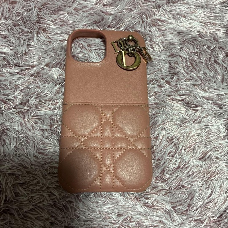 Christian Dior Phone Case iPhone 14 Cannage Pink Soft Leather Cover Logo Used