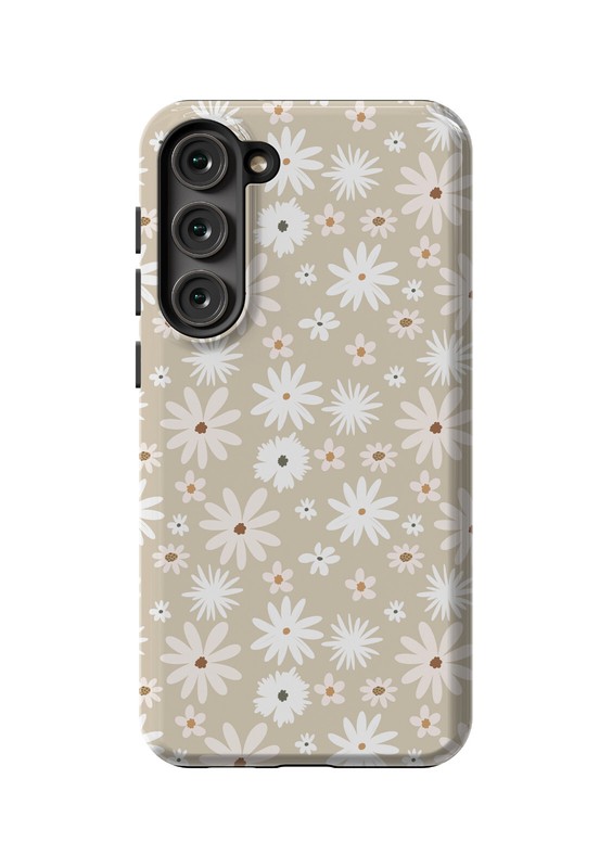 White Flower Beige Phone Case Floral Pattern Galaxy S23 S22 S21 S20 S10 Note 20