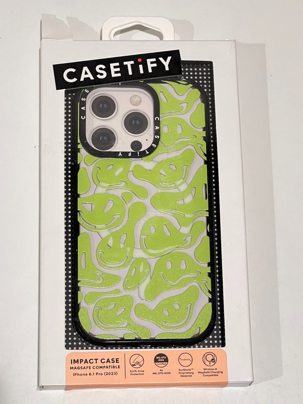CASETiFY Impact Case w/ Magsafe for iPhone 15 Pro – Acid Smiles Neon Green