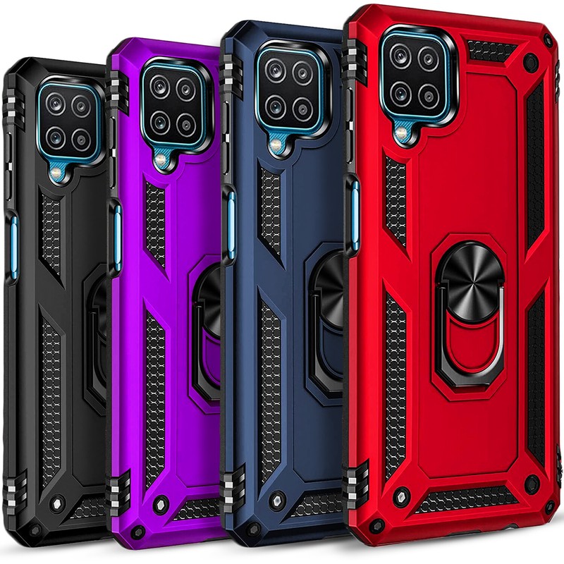 For Samsung Galaxy A42 5G Case, Metal Ring Kickstand + Tempered Glass Protector