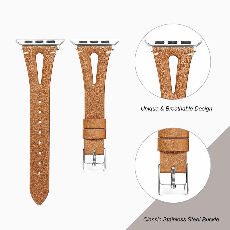 For Apple Watch Series 8/7/6/5/4/3/2/SE Genuine Leather Watch Band Strap Floral gallery