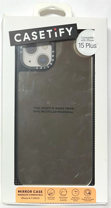 CASETiFY Mirror MagSafe Case for iPhone 15 Plus/14 Plus – Silver /w Black Bumper
