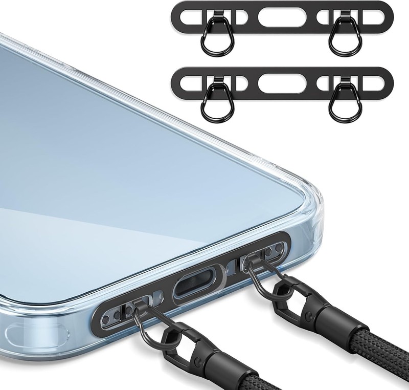 Metal Phone Tether Tab for iPhone, Cell Lanyard Patch with Black+black