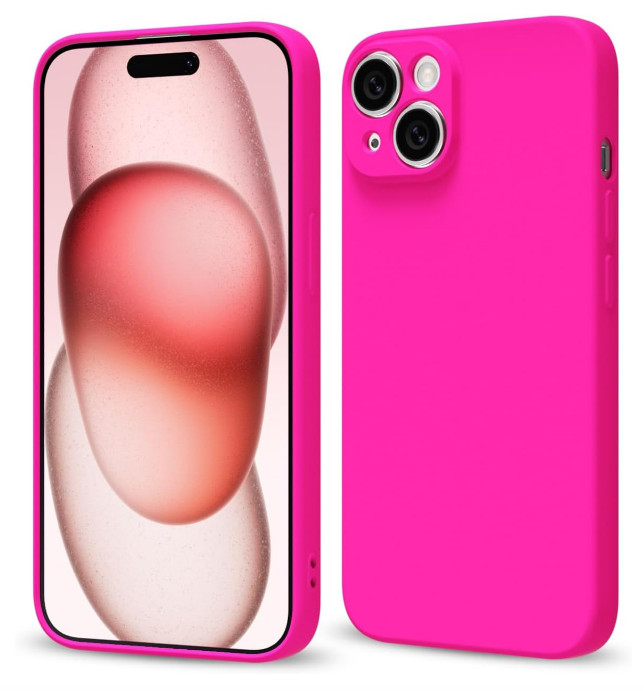 For iPhone 15 Hot Pink Case Soft Thin Slim Silicone Gel Flexible TPU Phone Cover