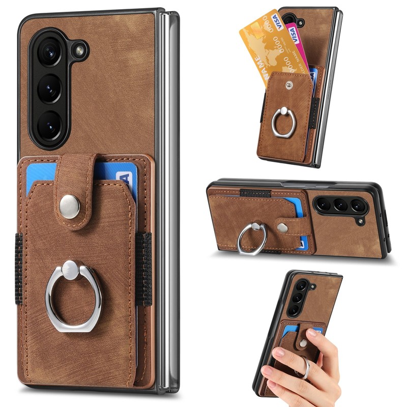Luxury Ring Holder Rugged Card Wallet Phone Case For Samsung Galaxy Z Fold 5 6 gallery