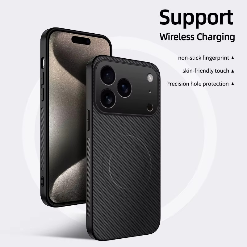 iPhone 16 Pro Max/17 Pro Max Carbon Fiber Case Magnetic Slim Bumper Hard Back