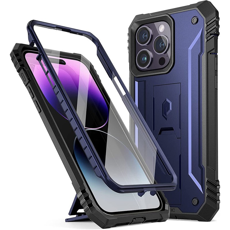 For iPhone 14 Pro Case | Poetic Kickstand and Built-in-Screen Cover Navy Blue