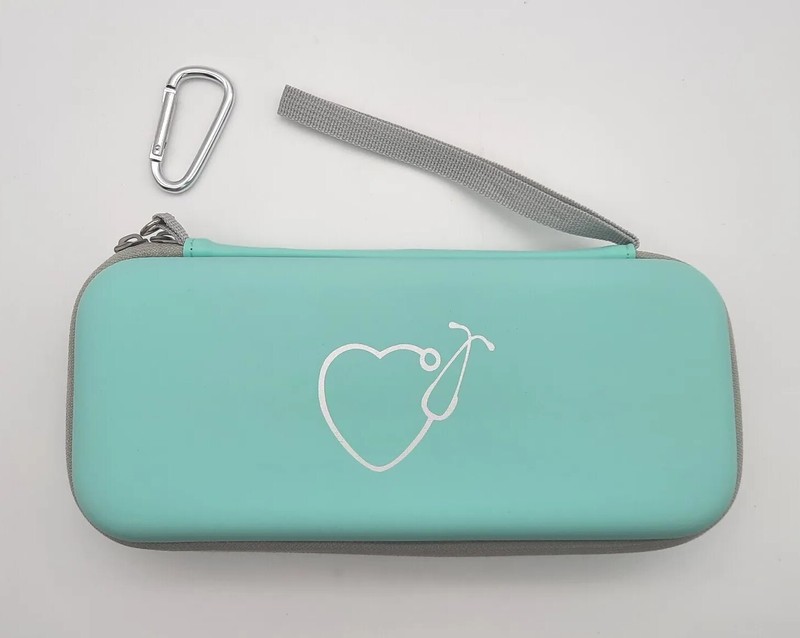 Yinke Hard Case Zip Close Wristlet Strap Carabiner Light Green