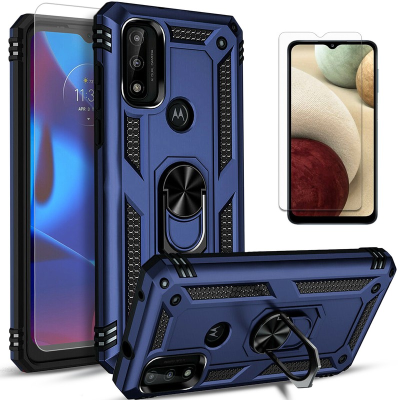 For Motorola Moto G Pure Phone Case, Kickstand Cover + Tempered Glass Protector gallery