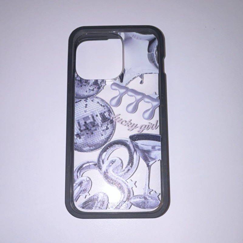 Black White Silver Pictorial Rigid Plastic Fitted Case Lucky Girl Disco Martini