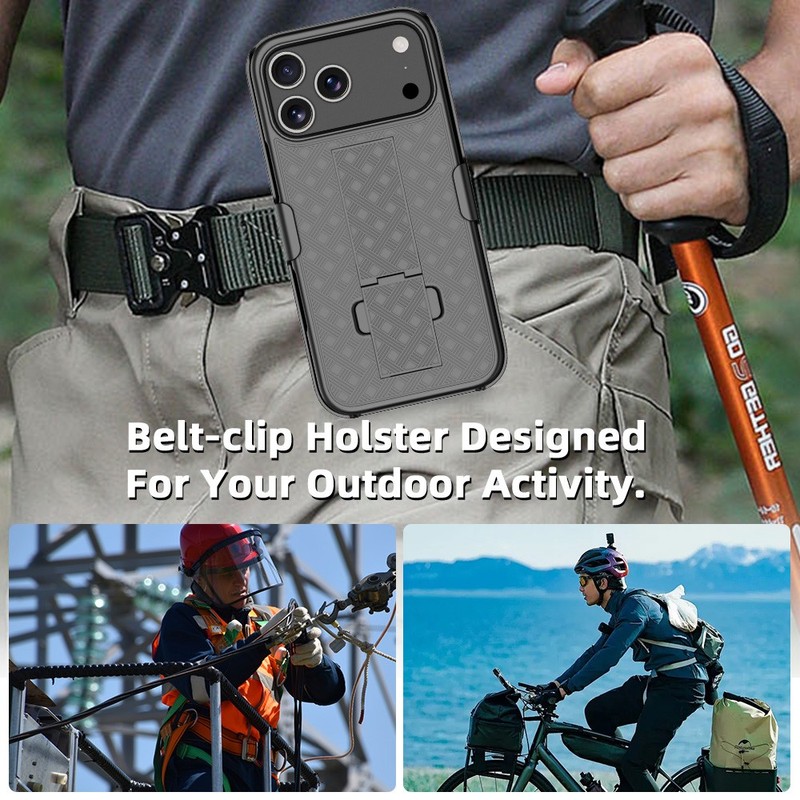 Slim Hard Case Stand and Belt Clip Holster Combo for iPhone 17 Pro Max - Black gallery