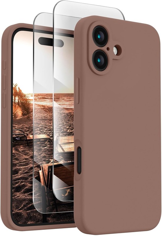 iPhone 16 Camera Protection Case,with 2 Screen Protectors, 6.1 inch, Light Brown