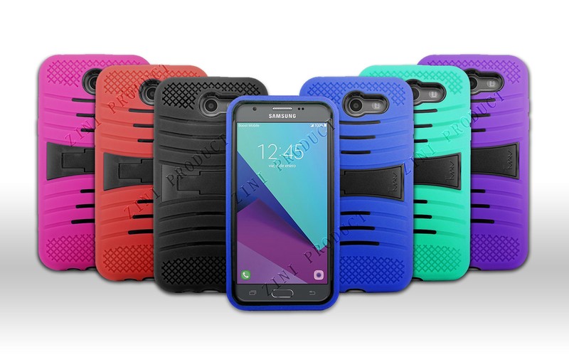 For Virgin Mobile-Samsung Galaxy J7 Perx 4G LTE Armor Stand Hard Soft Case Cover