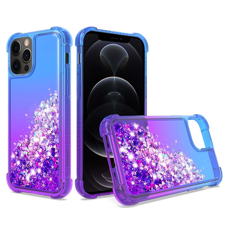 Reiko Shiny Flowing Glitter Liquid Bumper Case for Apple iPhone 12 Pro Max in Bl