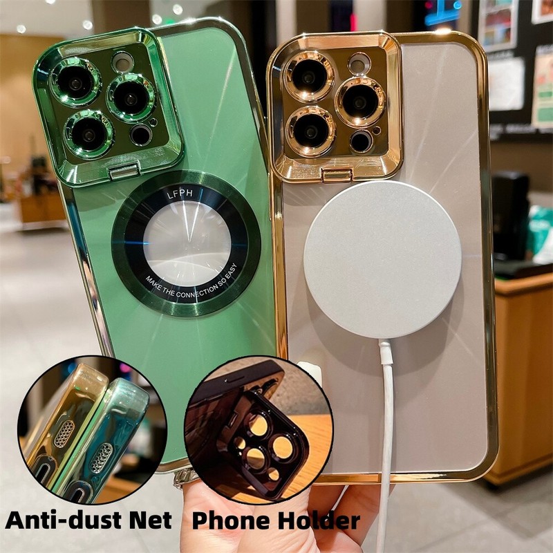 Electroplated Case Luxury Plating CD Pattern Magsafe Bracket Case For IPhone
