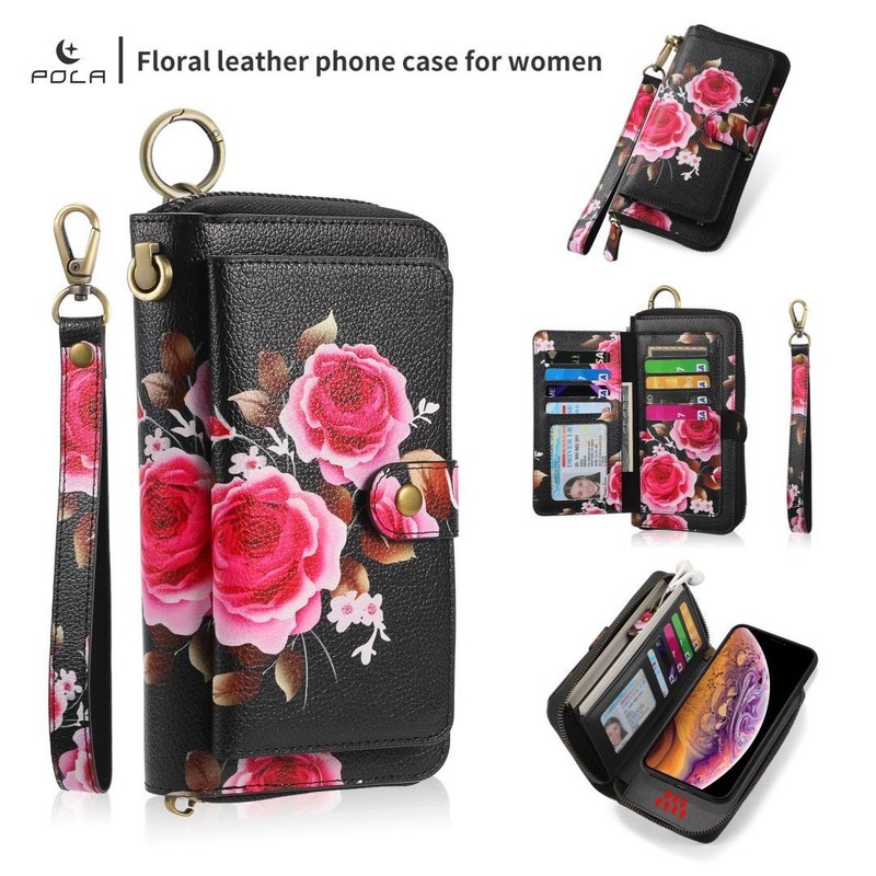 Google Pixel 2/2 XL Detachable Case Flower Lady Bag multifunction Zipper Wallet