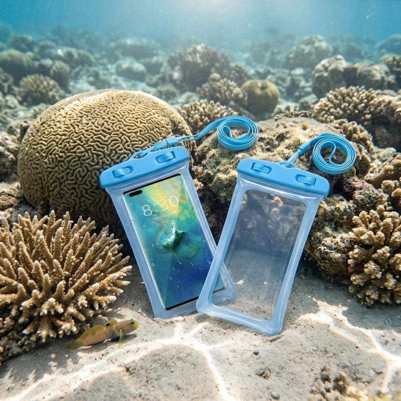 2 Pack Blue Black Waterproof Phone Pouch Dry Bag for Water Parks & Outdoor
