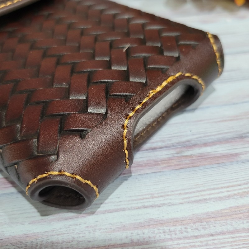 Star Concho Western Belt Loop Phone Holster LARGE Genuine Leather Coffee Brown gallery