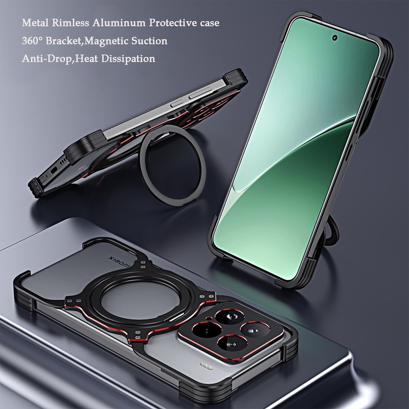 Magnetic Metal Armor X Type Rimless Stand Case+ lens Film For Xiaomi 15 Pro / 15 gallery
