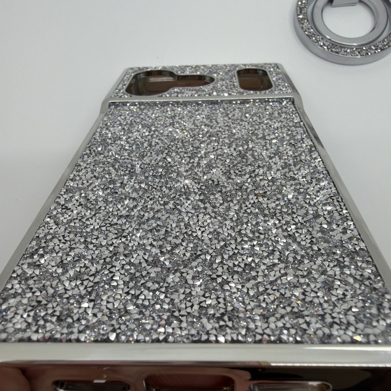Elite Collection SQUARE iPhone 17 Pro Silver Crystal Elegance iPhone Case Open B gallery