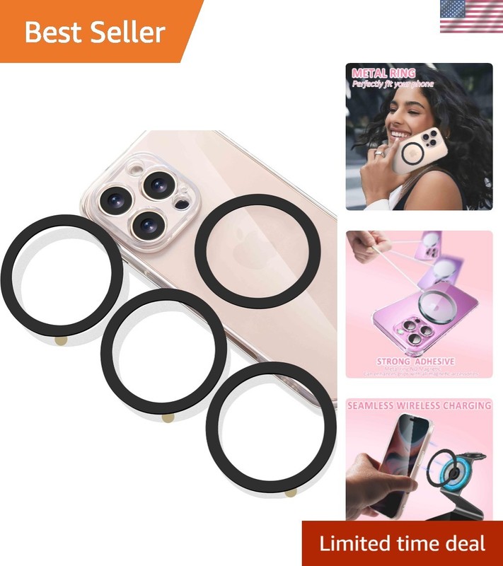 Universal Magnetic Phone Holder Kit: 4 Black Metal Rings with Easy Installation