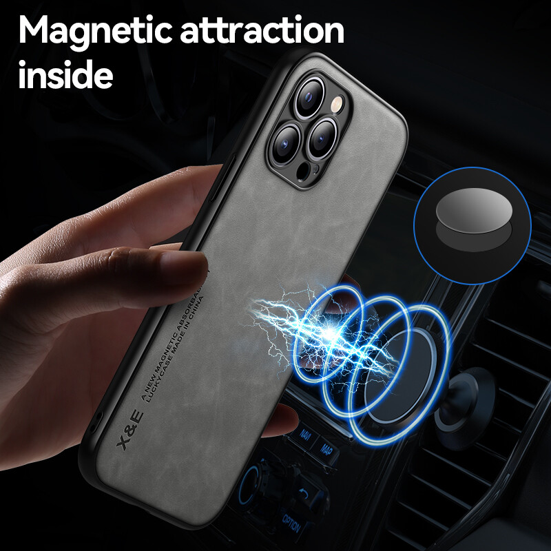 For iPhone 14 15 Pro Max 14 13 12 11 Shockproof Rubber Magnetic Leather Case gallery