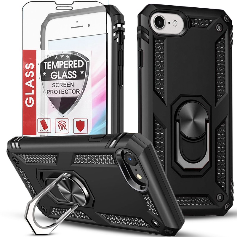 For iPhone 17e Case 16e Phone Cover Shockproof Kickstand + Tempered Glass