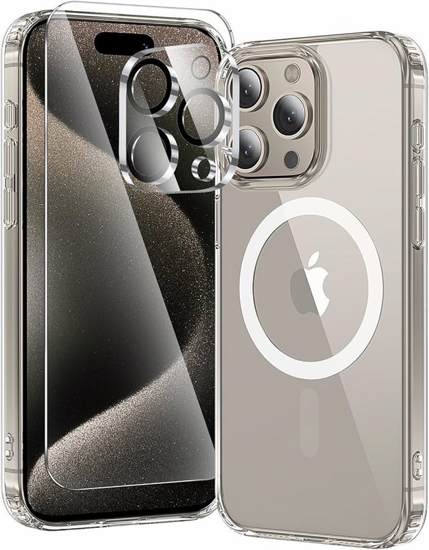 Toushion 3 In 1 for iPhone 15 Pro Max Case Clear with MagSafe Screen Protector
